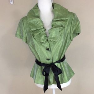 Adrianna Papell Green Shimmer Evening Top Jacket Size 10